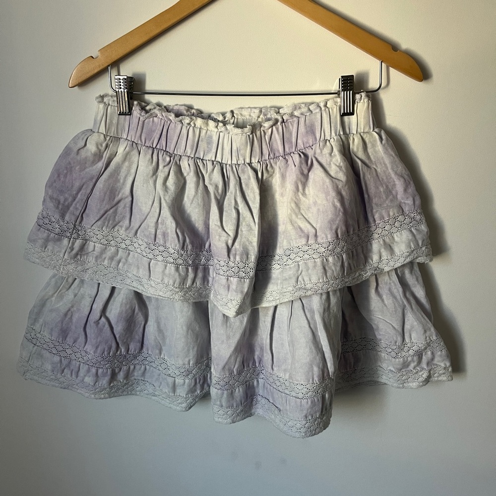 Lavender White Tiered Ruffle Lace Women's Skirt love shack fancy linen cotton